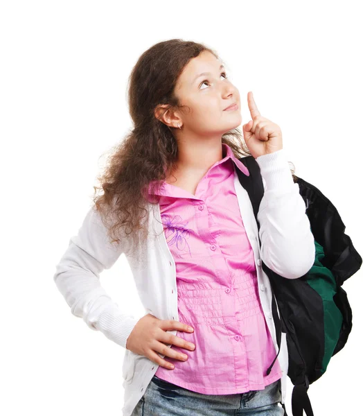 Smiling schoolgirl with backpack — Stock Photo, Image