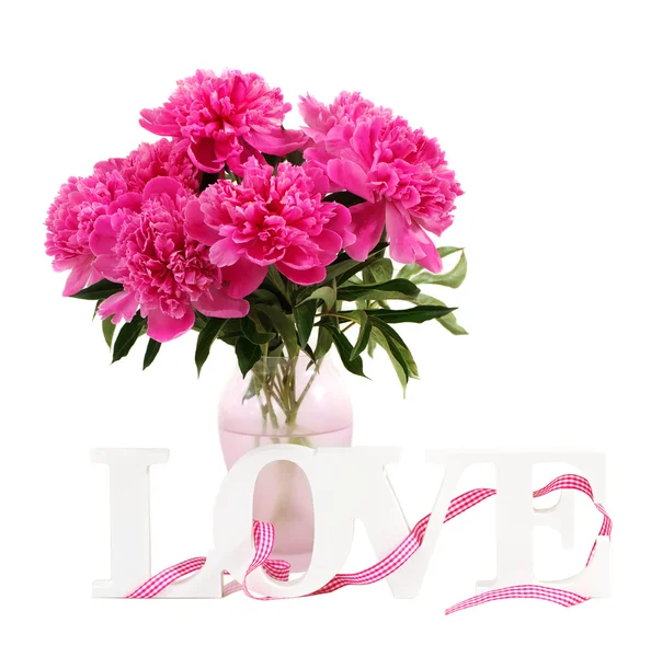 Pink peony flowers in vase — Stock Photo, Image