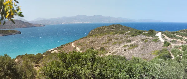 Beautiful sea landscape with hat. Elounda — Stock Photo, Image