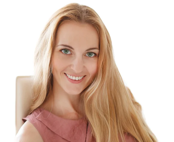 Portret van gelukkig vrolijke lachende jonge mooie blonde vrouw — Stockfoto