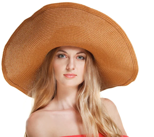 Retrato de joven hermosa mujer en sombrero — Foto de Stock