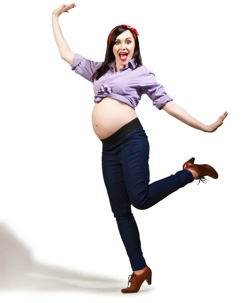 Happy young pregnant woman in pin up style — Stock Photo, Image