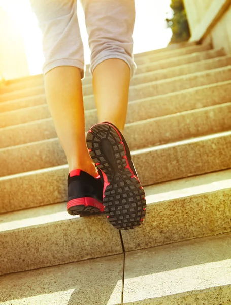 Runner feet running on road closeup on shoes — Stock Photo, Image