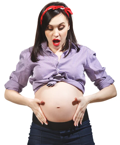 Забавная беременная женщина в стиле булавки — стоковое фото