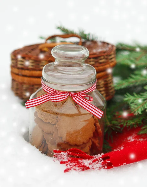 Jul Stilleben med en juldekorationer, cookies, päls- — Stockfoto