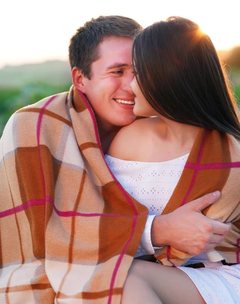 Young happy couple in love in summer day — Stock Photo, Image