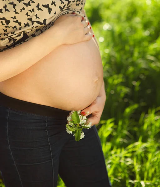 Primer plano de la mujer embarazada irreconocible — Foto de Stock