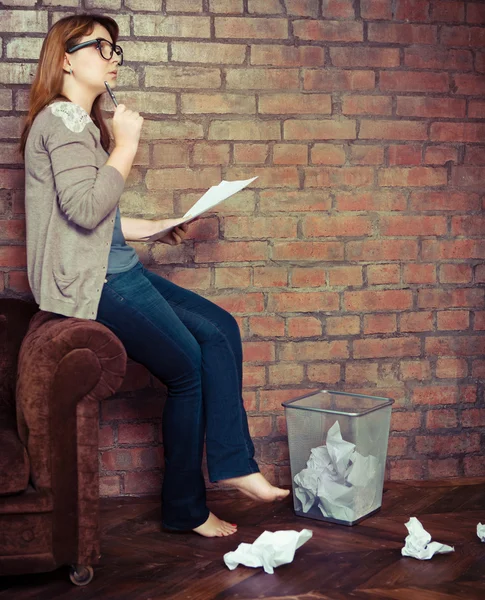 Young woman writer working — Stock Photo, Image