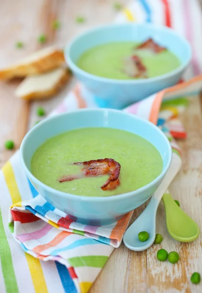 Vegetable soup with ham and olive oil — Stock Photo, Image