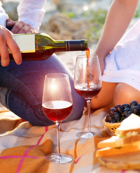 Young happy couple in love at the summer picnic — Stock Photo, Image