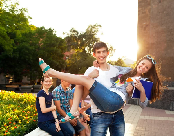 Group of college students during a brake between classes — Stock Photo, Image