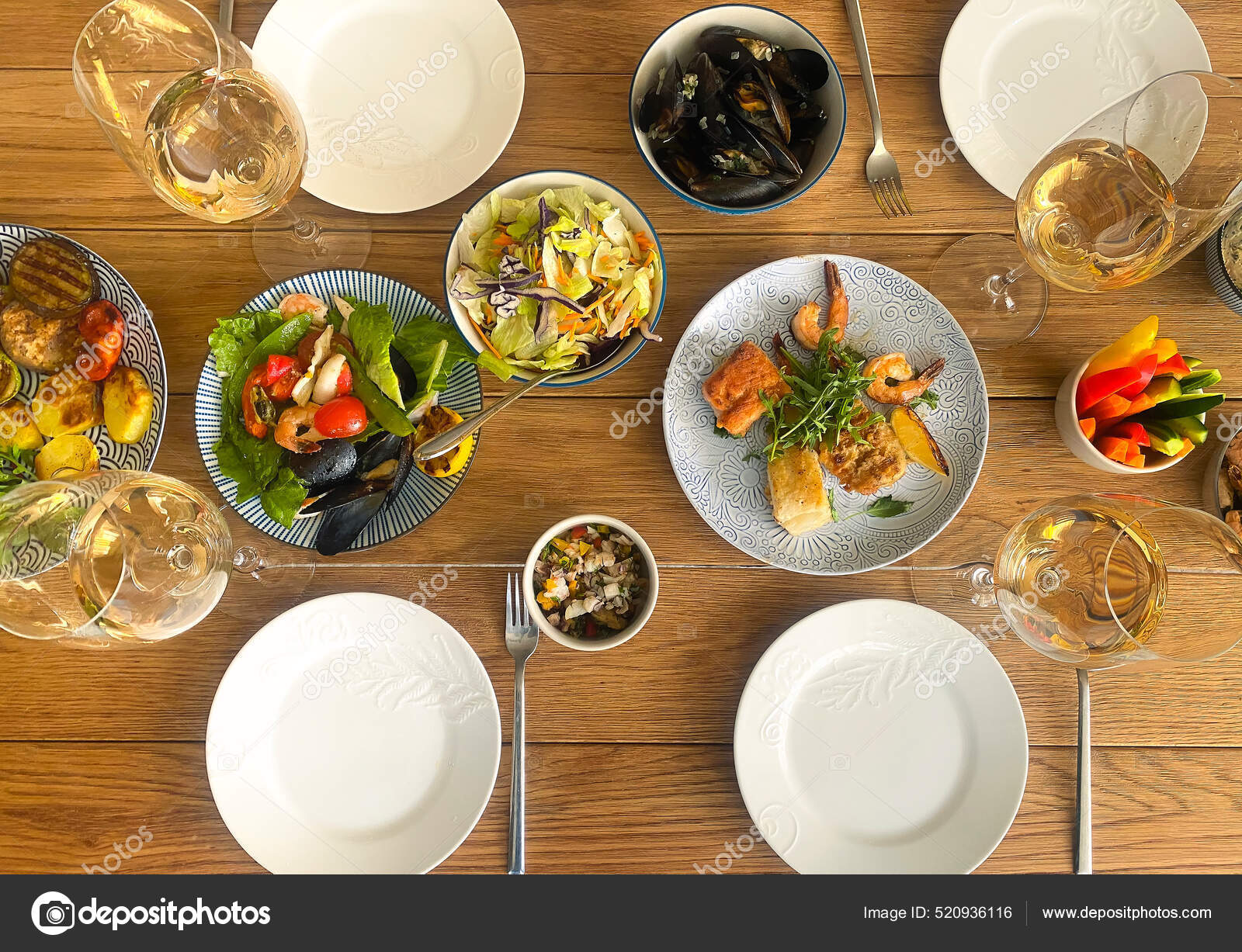 Dinner Party Setting A Dinner Table For Four Table Set Small Dinner Party  Home Restaurant Overhead Shot Table