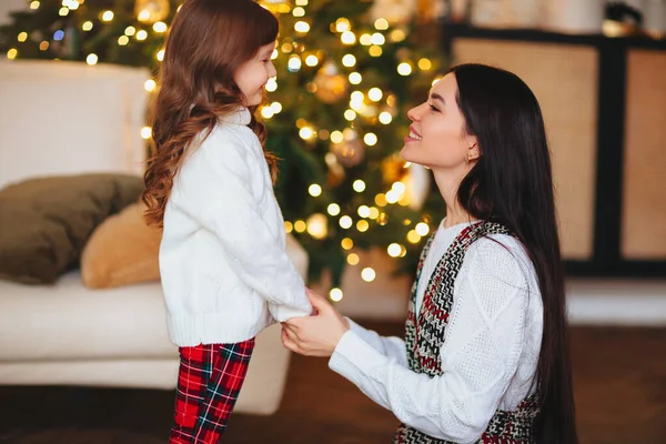 Happy Playful Little Girl Daughter Playing Positive Mother Spending Time — Stock Photo, Image