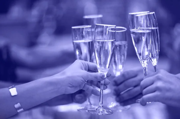 Firande Folk Som Håller Champagneglas Och Skålar Champage Med Suddig — Stockfoto