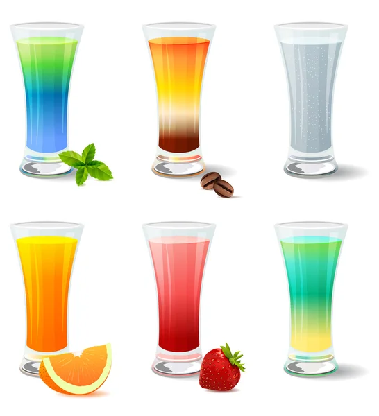 Différents cocktails et jus sur blanc — Image vectorielle