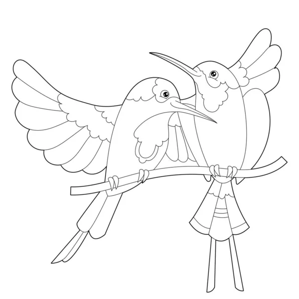 Två Söta Fåglar Doodle Stil Svart Och Vit Bakgrund Roliga — Stock vektor