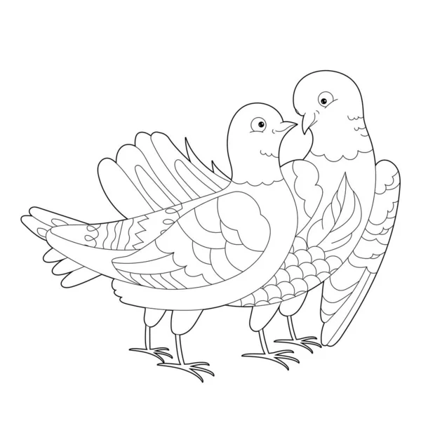 Sevimli Kuş Doodle Tarzı Siyah Beyaz Arka Plan Komik Güvercinler — Stok Vektör