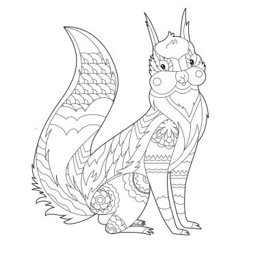 Sevimli hayvan sincabı. Doodle tarzı, siyah beyaz arka plan. Komik hayvan, boyama kitabı sayfaları. Çocuklar ve yetişkinler için zentangle stili el çizimi, dövme.