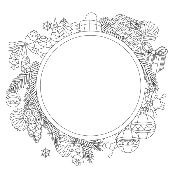 Illustrazione Lineare Contorno Libro Colorare Con Palla Natale Decorazione Invernale — Vettoriale Stock