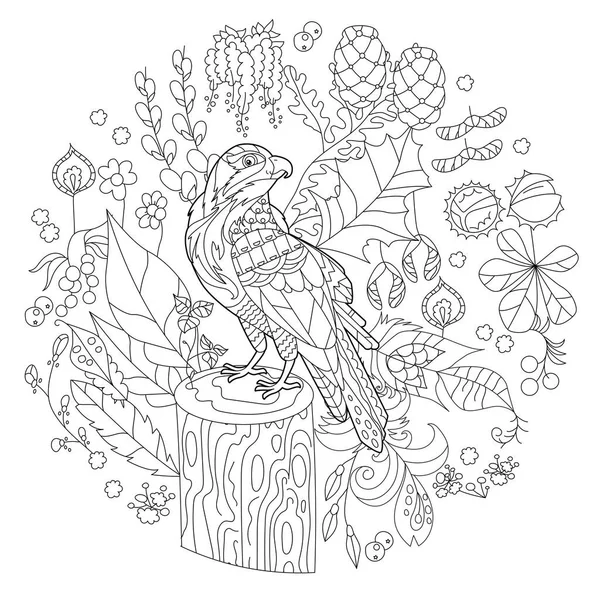 Coruja Pássaro Bonito Floresta Doodle Estilo Fundo Preto Branco Animal — Vetor de Stock