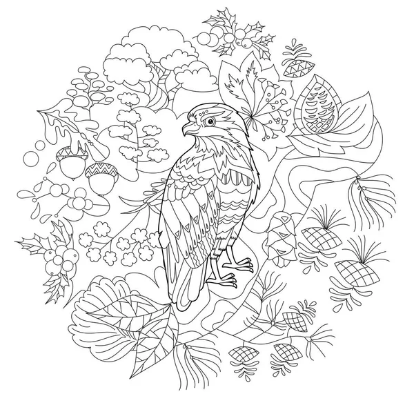 Niedliche Vogel Eule Wald Doodle Stil Schwarz Weißer Hintergrund Lustiges — Stockvektor