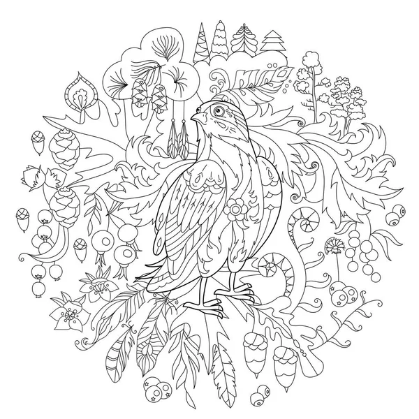 Niedliche Vogel Eule Wald Doodle Stil Schwarz Weißer Hintergrund Lustiges — Stockvektor