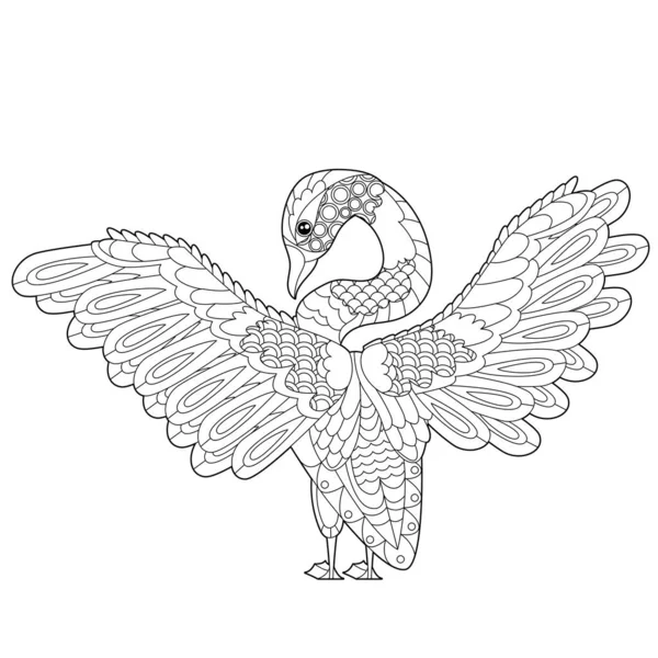 Niedlicher Schöner Vogelschwan Schwarz Weißer Hintergrund Lustiges Geschöpf Malbuchseiten Handgezeichnete — Stockvektor