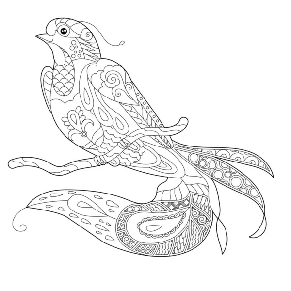 Милий Гарний Птах Стиль Doodle Чорно Білий Фон Смішний Птах — стоковий вектор