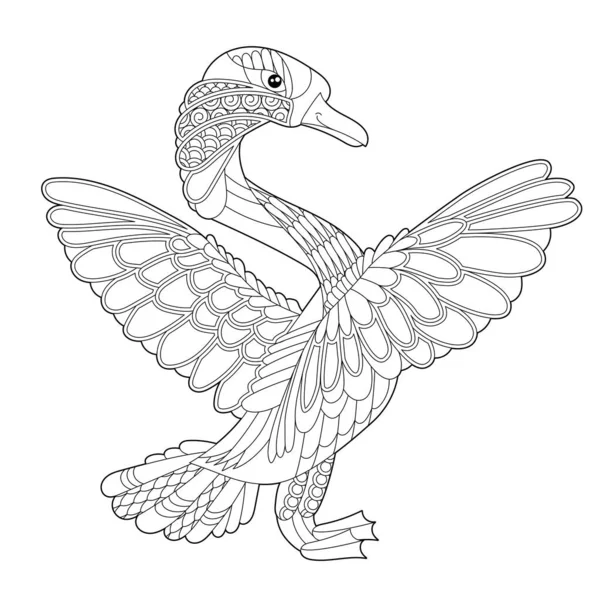 Joli Cygne Oiseau Fond Noir Blanc Créature Drôle Pages Livres — Image vectorielle