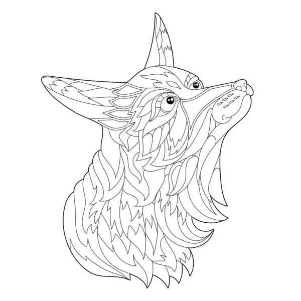Obrys Lineární Ilustrace Pro Omalovánky Dekorativní Liščí Hlavou Krásné Zvíře — Stockový vektor