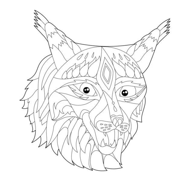 Ilustración Lineal Contorno Para Libro Para Colorear Con Cabeza Lince — Vector de stock