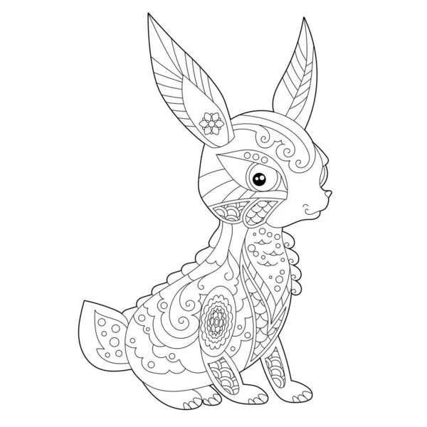 Ilustración Lineal Contorno Para Colorear Libro Con Conejo Pascua Decorativo — Archivo Imágenes Vectoriales