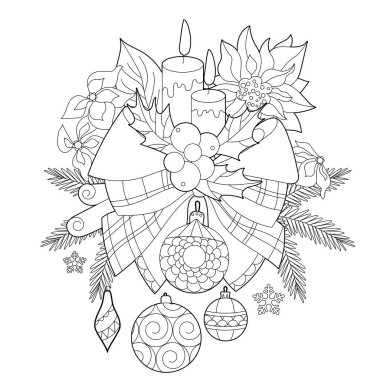 Cute Christmas decor. Winter holiday decoration. Black and white elements. Traditional festive balls for season design. Hand drawn illustration in zentangle style for children and adults, tattoo. vector Cute Christmas decor. Winter holiday decoration. Black and white elements. Traditional festive balls for season design. Hand drawn illustration in zentangle style for children and adults, tattoo. vector