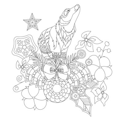 Cute Christmas polar bear. Winter holiday decoration. Black and white elements. Traditional festive balls for season design. Hand drawn illustration in zentangle style for children and adults, tattoo. vector Cute Christmas polar bear. Winter holiday decoration. Black and white elements. Traditional festive balls for season design. Hand drawn illustration in zentangle style for children and adults, tattoo. vector