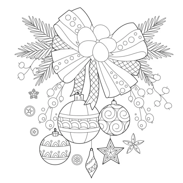 かわいいクリスマスの装飾 冬の休日の装飾 黒と白の要素 季節のデザインのための伝統的なお祝いボール 子供や大人のための角度のスタイルで手描きイラスト 入れ墨 — ストックベクタ