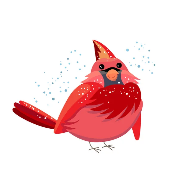 Lindo Pájaro Cardenal Rojo Pájaro Navidad Invierno Con Nieve Carácter — Vector de stock