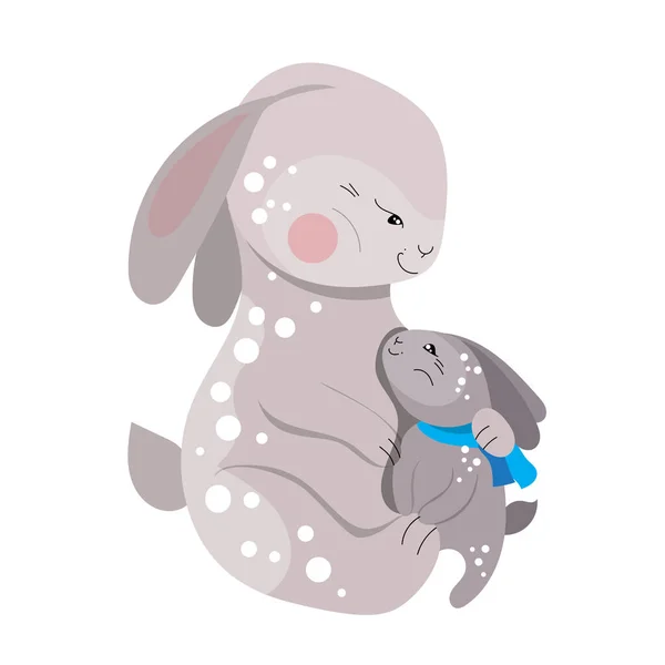 Animais Bonitos Coelhos Ilustração Festiva Com Mãe Filho Personagens Engraçados —  Vetores de Stock