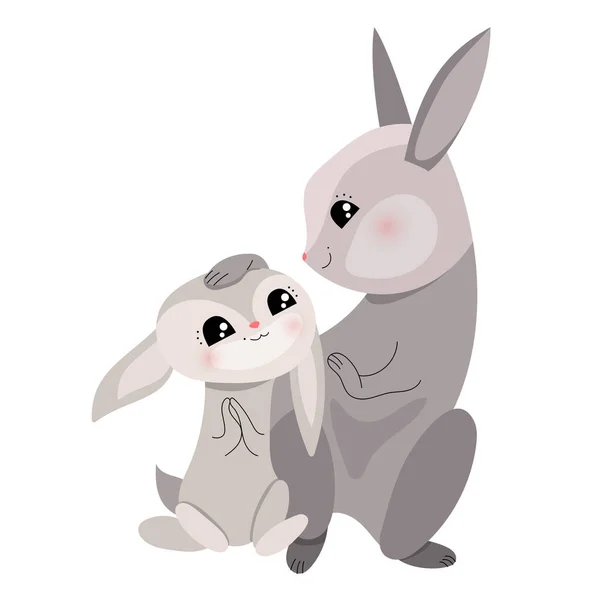 Sevimli Tavşanlar Sevecen Tavşanla Şenlikli Bir Illüstrasyon Beyaz Arka Planda — Stok Vektör