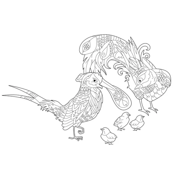 Contour Lineaire Illustratie Voor Kleurboek Met Twee Mooie Vogels Mooi — Stockvector