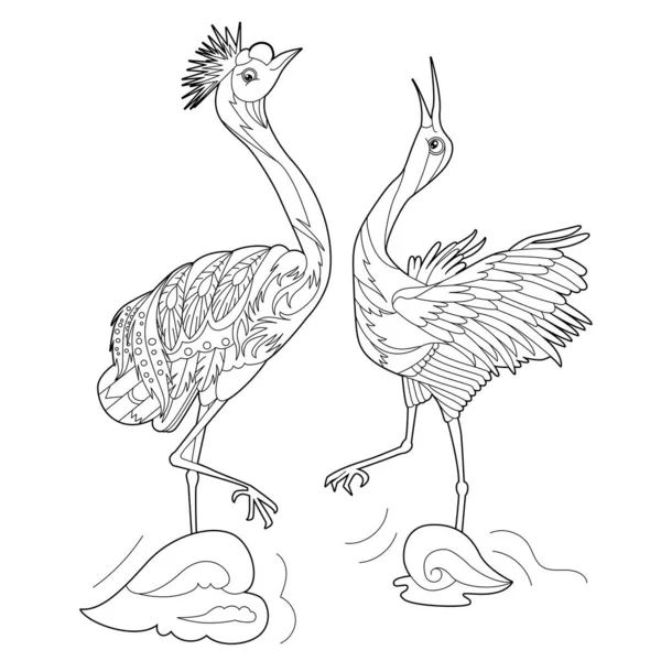 Ilustración Lineal Contorno Para Colorear Libro Con Dos Pájaros Bonitos Ilustraciones De Stock Sin Royalties Gratis