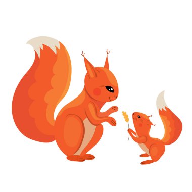 Sevimli karakterler sincaplar. Ormandaki komik hayvanlar. Nesne beyaz arkaplanda izole edildi.