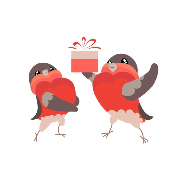 Leuke Karakter Vogel Bullfinch Grappig Schepsel Dat Cadeautjes Geeft Object — Stockvector