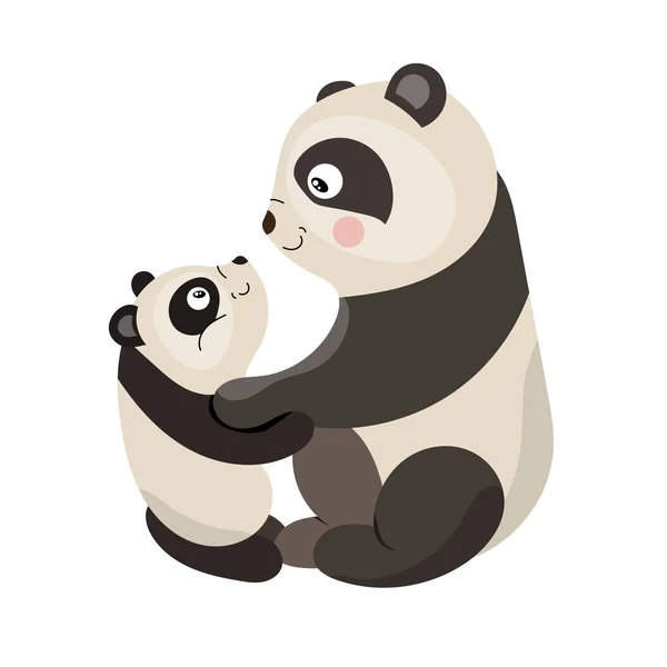 Lindos Personajes Pandas Animales Divertidos Mamá Niño Objeto Aislado Sobre Gráficos Vectoriales