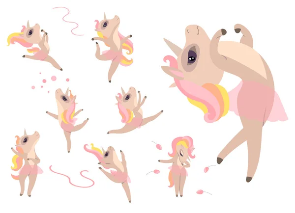 Lindo Personaje Bailando Unicornio Bailarina Graciosa Objeto Aislado Sobre Fondo Ilustración De Stock