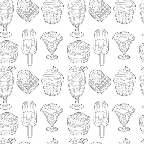 Bezešvé Pozadí Monochromatické Zmrzliny Kužely Nekonečná Textura Různými Sladkými Pouští — Stockový vektor