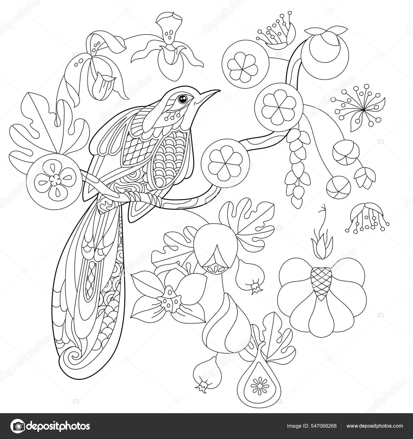 Desenho de desenho vetorial para colorir flor e asas para adulto e