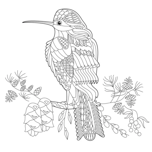 Konturlineare Illustration Für Malbuch Mit Paradiesvogel Blumen Tropischer Vogel Stress — Stockvektor