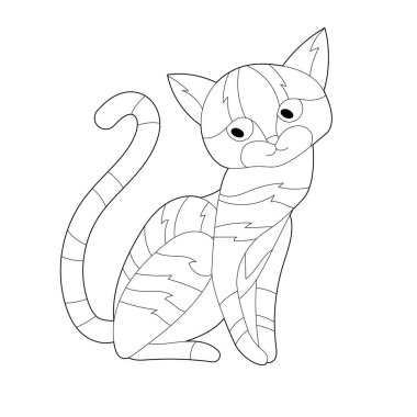 Sevimli komik hayvan kedisi. Sevimli kedi yavrusu. Siyah ve beyaz. Çocuklar ve yetişkinler için zentangle stili el çizimi, dövme.