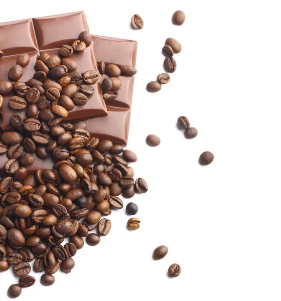 Çikolata ve kahve çekirdekleri arka plan — Stok fotoğraf