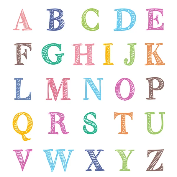 Letras abc dibujadas a mano en blanco — Vector de stock